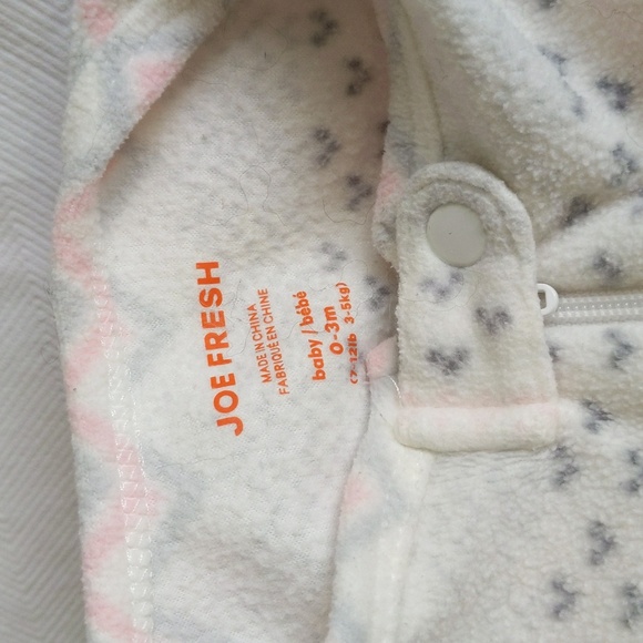 joe fresh winter bunny fleece zipper footie sleeper pajamas 0-3 months baby girl - Picture 2 of 5